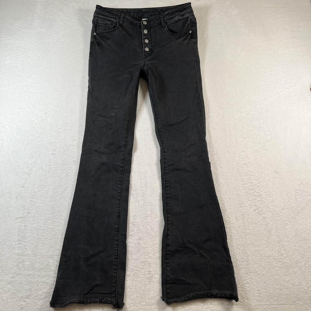 Hippie Girl Jeans Womens‎ 30 Black High Rise Flare Raw Hem Stretch Denim